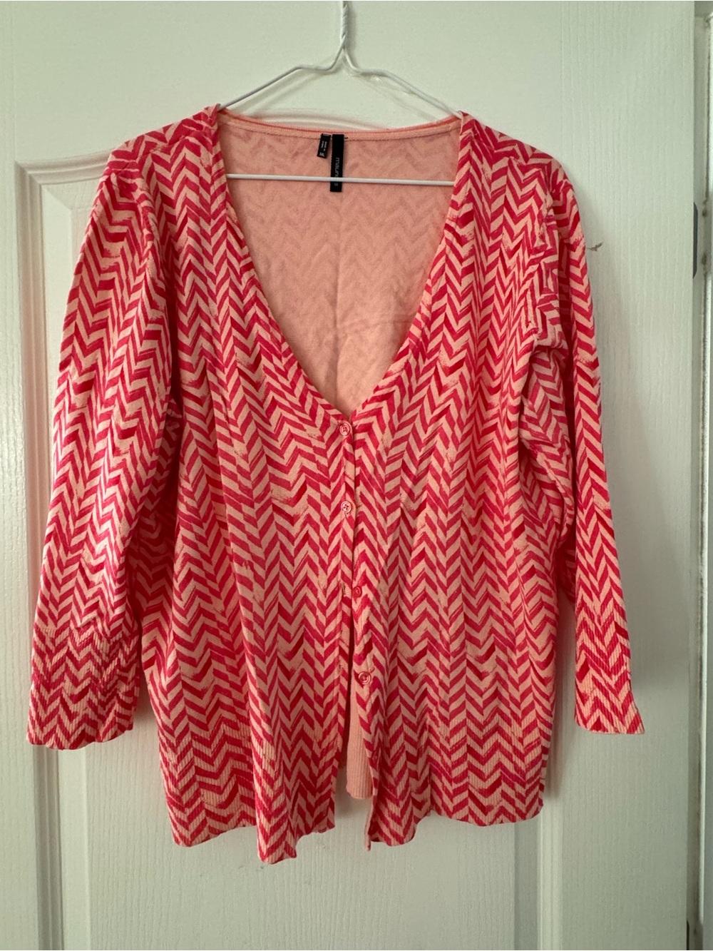 Maurices Pink and Cream Chevron Cardigan Sweater